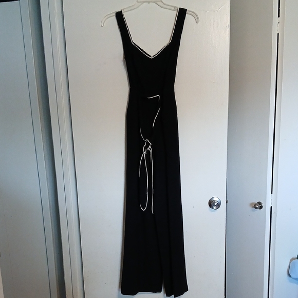 Anthropologie Pants - Anthropologie Black Jumpsuit with White Piping and Waist Tie